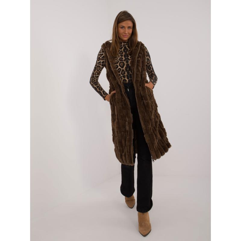 Dámská vesta s podšívkou kožešinová tmavě hnědá 