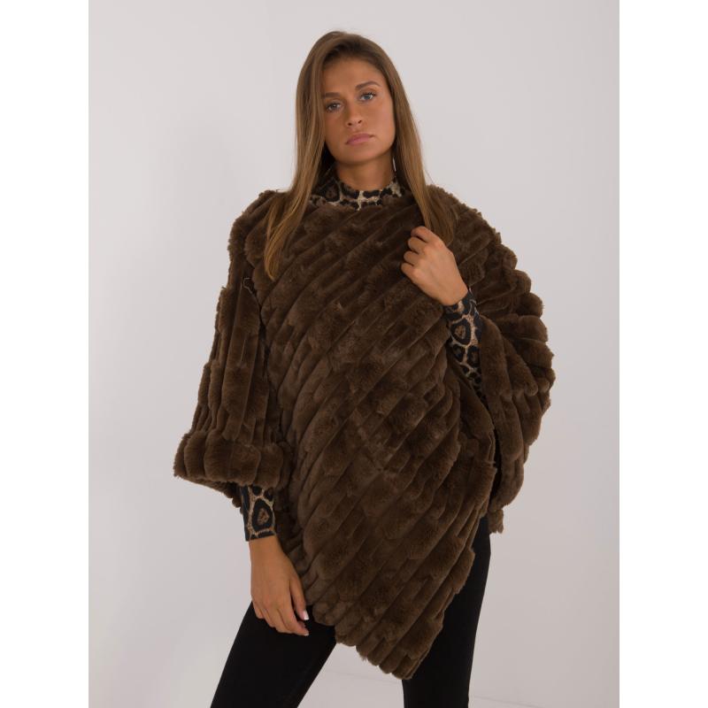Dámské pončo z organické kožešiny tmavě hnědé 
