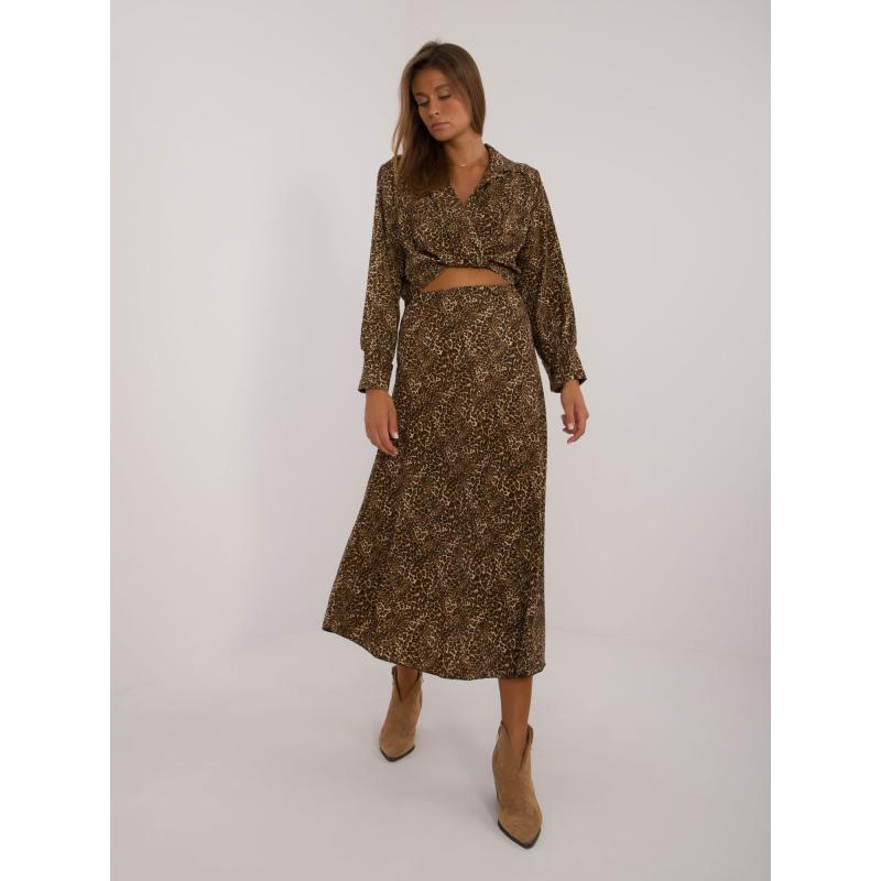 Dámský komplet s leopardím vzorem a krátkou halenkou tmavě béžový a černý 