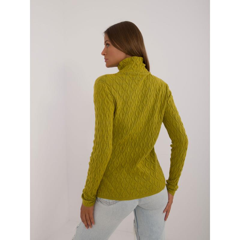 Dámský svetr s rolákem a třpytivou nití olivově zelený 