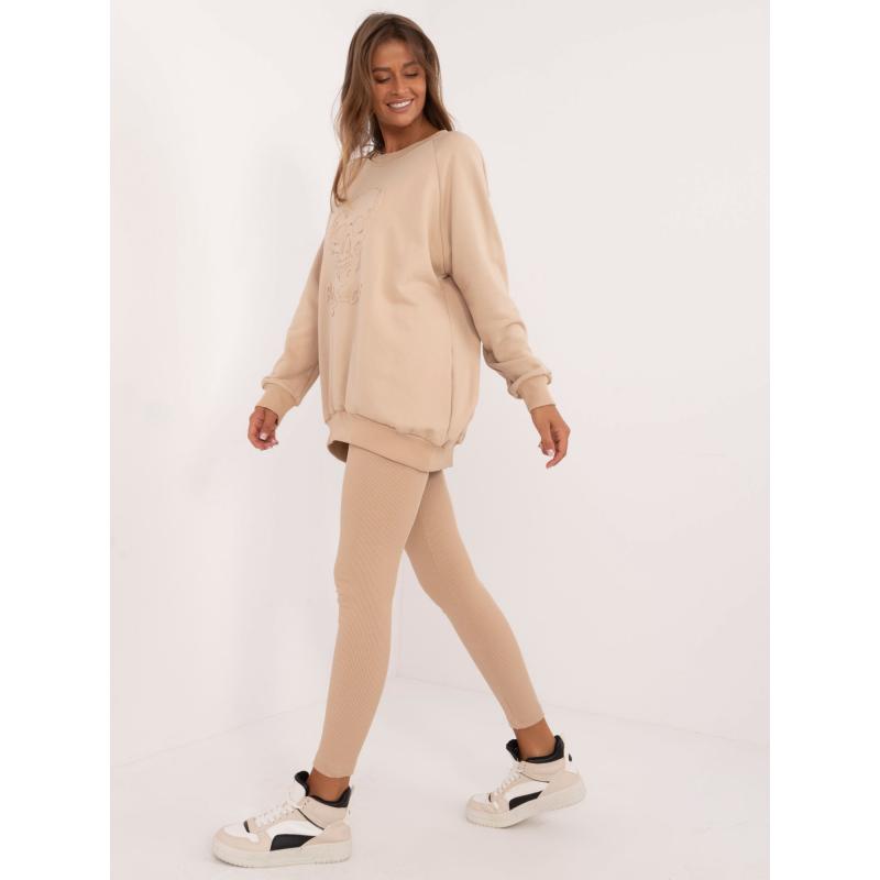 Dámská tepláková souprava s pruhovanými legínami béžová 