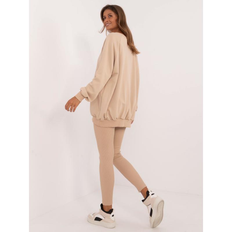 Dámská tepláková souprava s pruhovanými legínami béžová 