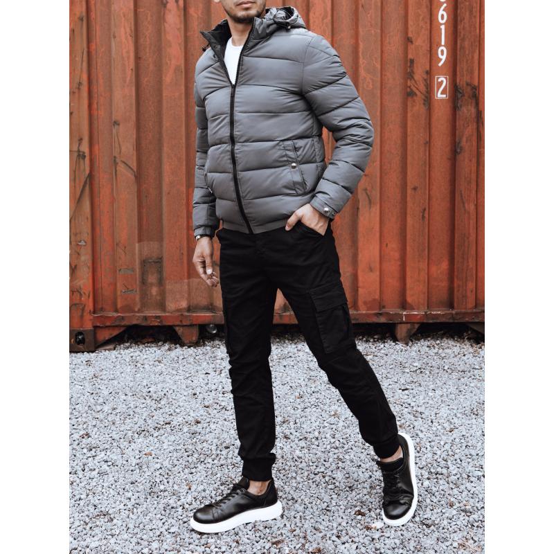 Férfi steppelt télikabát kapucnival szürke
