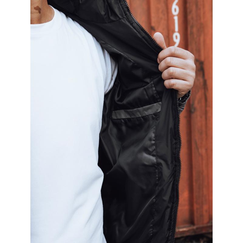 Férfi steppelt télikabát kapucnival szürke