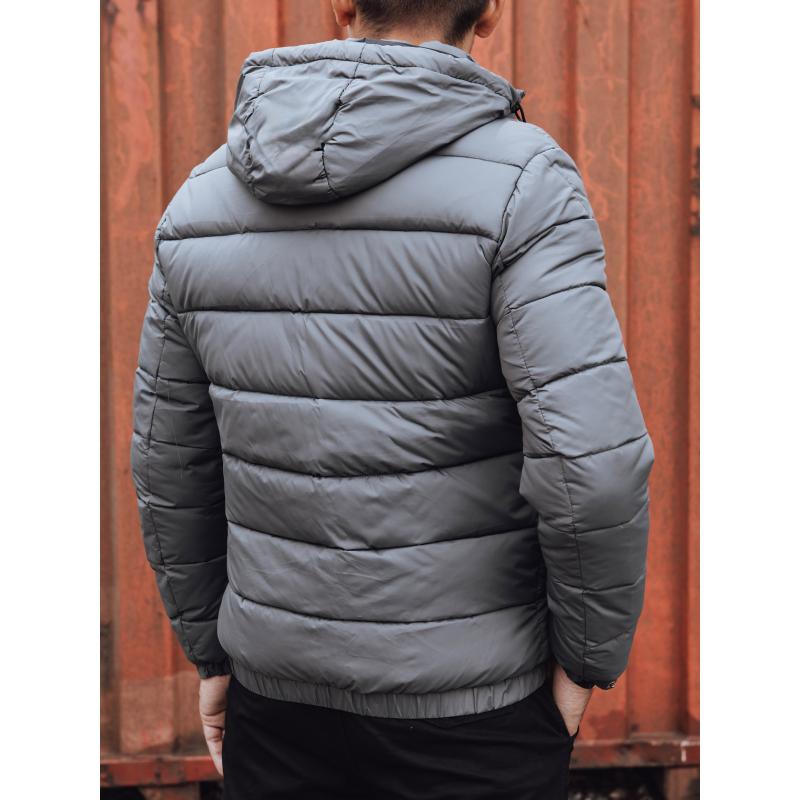 Férfi steppelt télikabát kapucnival szürke