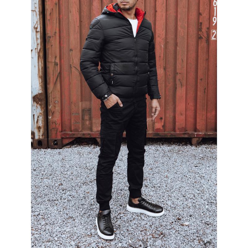 Pánská prošívaná zimní bunda s kapucí černá