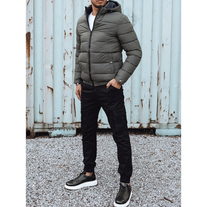 Pánská prošívaná zimní bunda s kapucí zelená