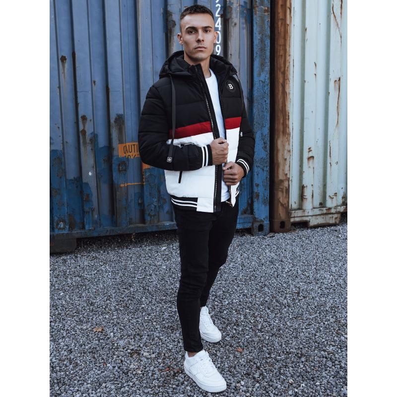 Férfi téli steppelt kabát kapucnival fekete