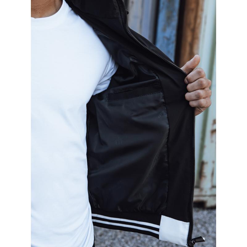 Férfi téli steppelt kabát kapucnival fekete