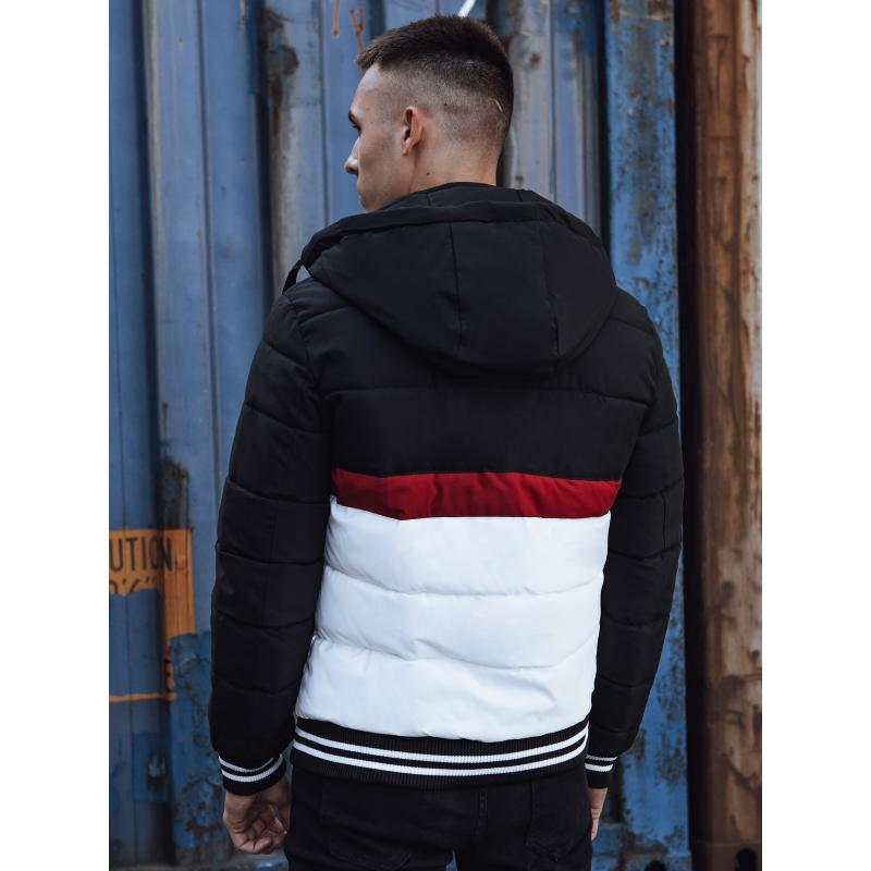 Férfi téli steppelt kabát kapucnival fekete