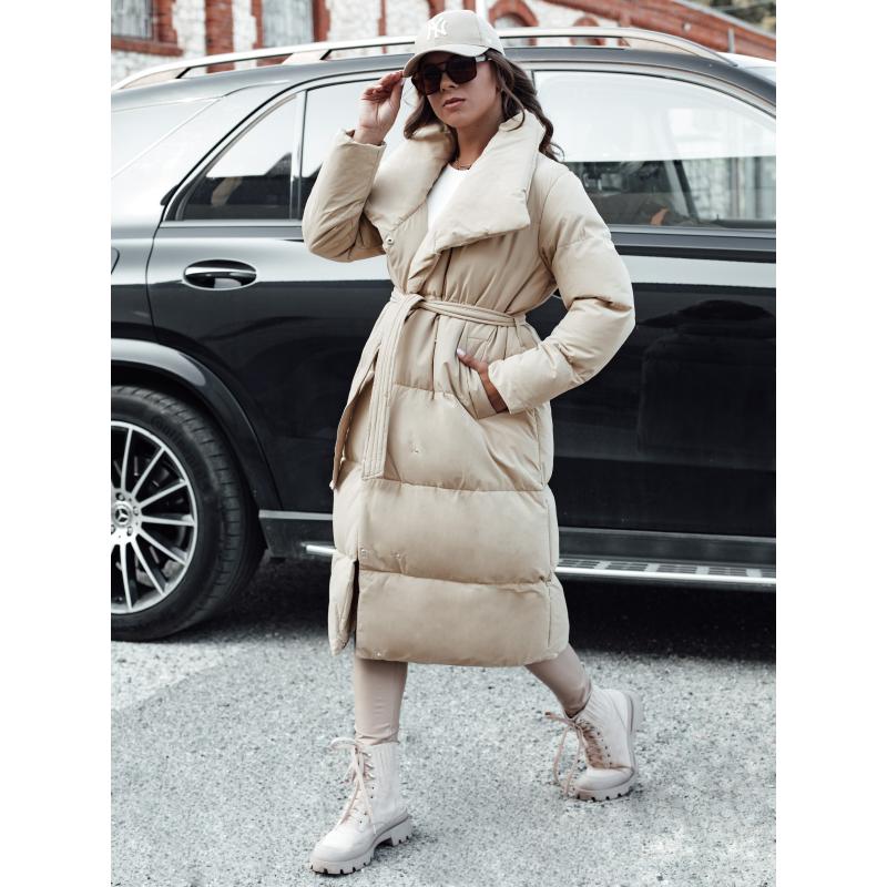 Női téli hosszú steppelt kabát FAVI bézs színben