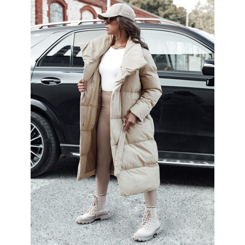 Női téli hosszú steppelt kabát FAVI bézs színben