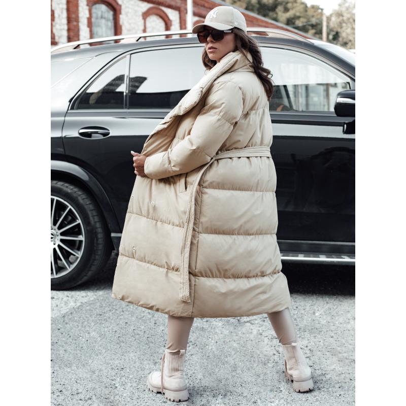 Női téli hosszú steppelt kabát FAVI bézs színben