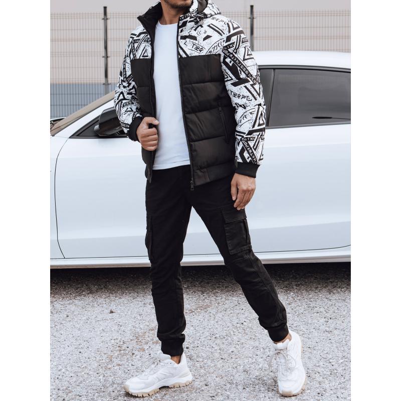 Pánská zimní bunda prošívaná s kapucí bílá