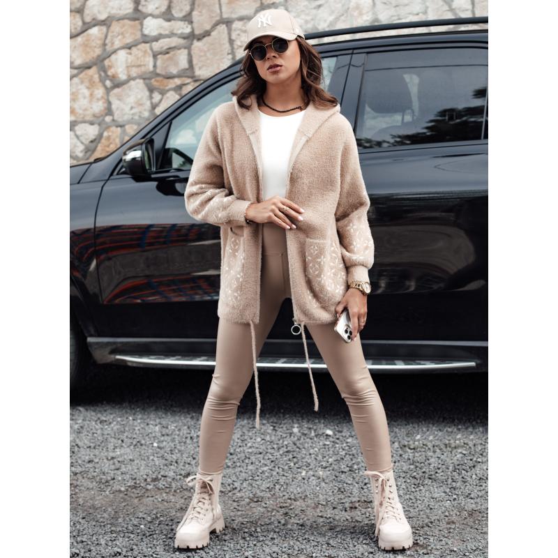 Dámský alpakový kabát WINONA s kapucí tmavě béžový