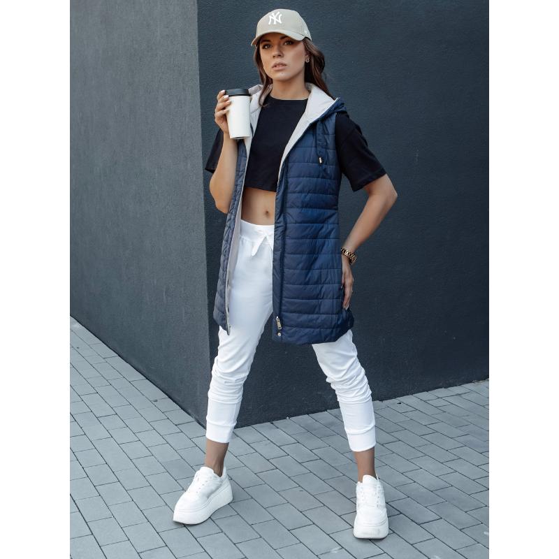 Dámska prešívaná vesta s kapucňou MELANI tmavomodrá