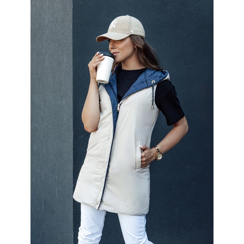 Dámska prešívaná vesta s kapucňou MELANI tmavomodrá