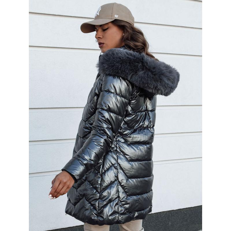 Dámská zimní bunda prošívaná dlouhá s kapucí SHINE šedá