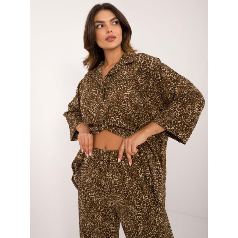 Dámský komplet s leopardím vzorem tmavě béžový a černý 