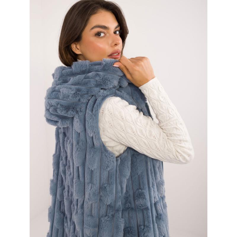 Dámská vesta se zipem dlouhá kožešinová modrá  