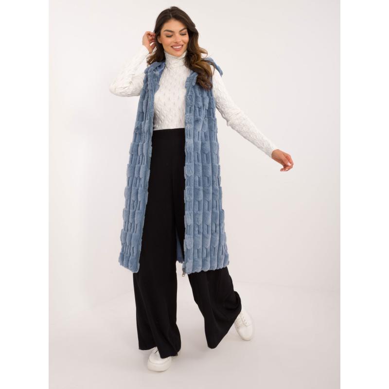 Dámská vesta se zipem dlouhá kožešinová modrá  