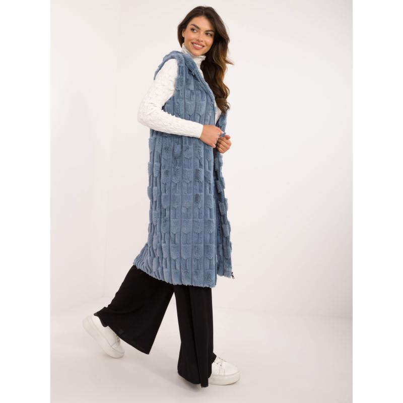 Dámská vesta se zipem dlouhá kožešinová modrá  