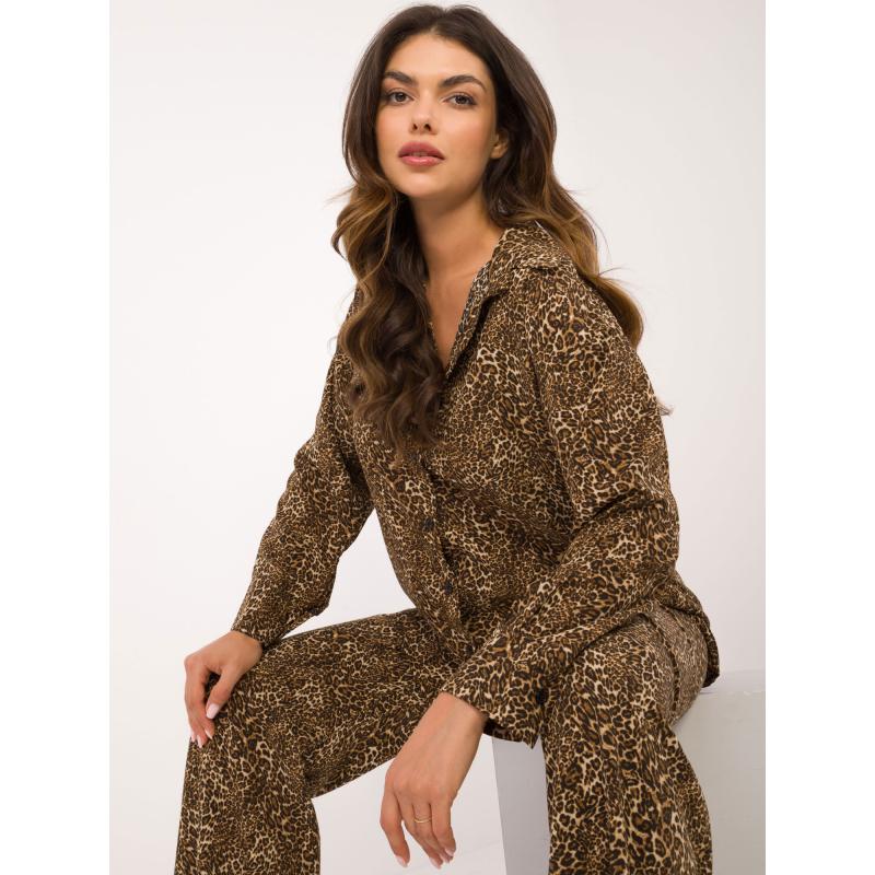 Dámský komplet s leopardím vzorem a košilí tmavě béžový a černý 