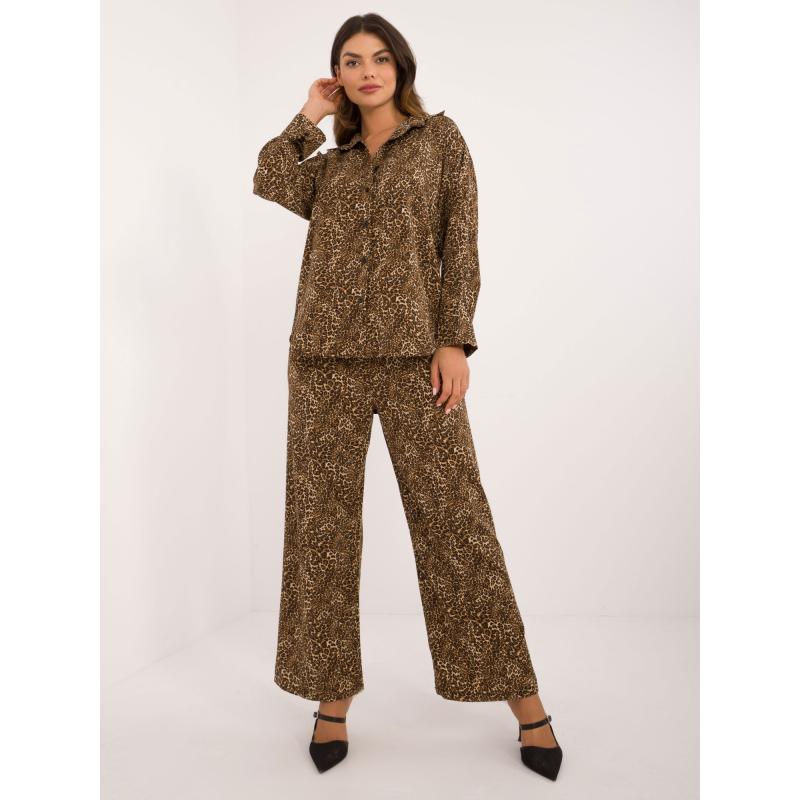 Dámský komplet s leopardím vzorem a košilí tmavě béžový a černý 