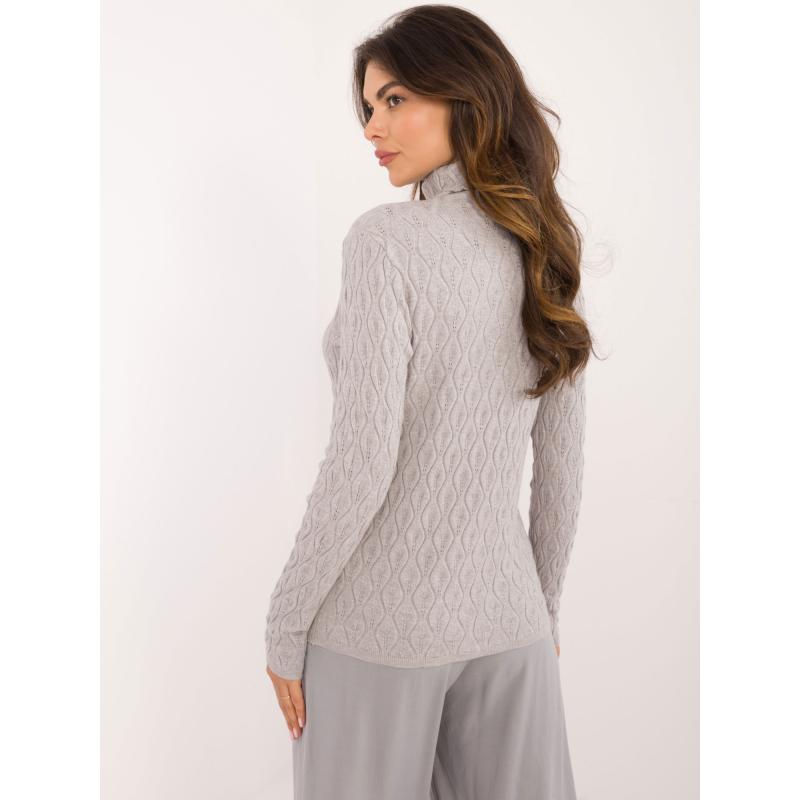 Dámský svetr s rolákem a vzorem šedý 