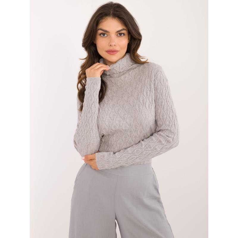 Dámský svetr s rolákem a vzorem šedý 