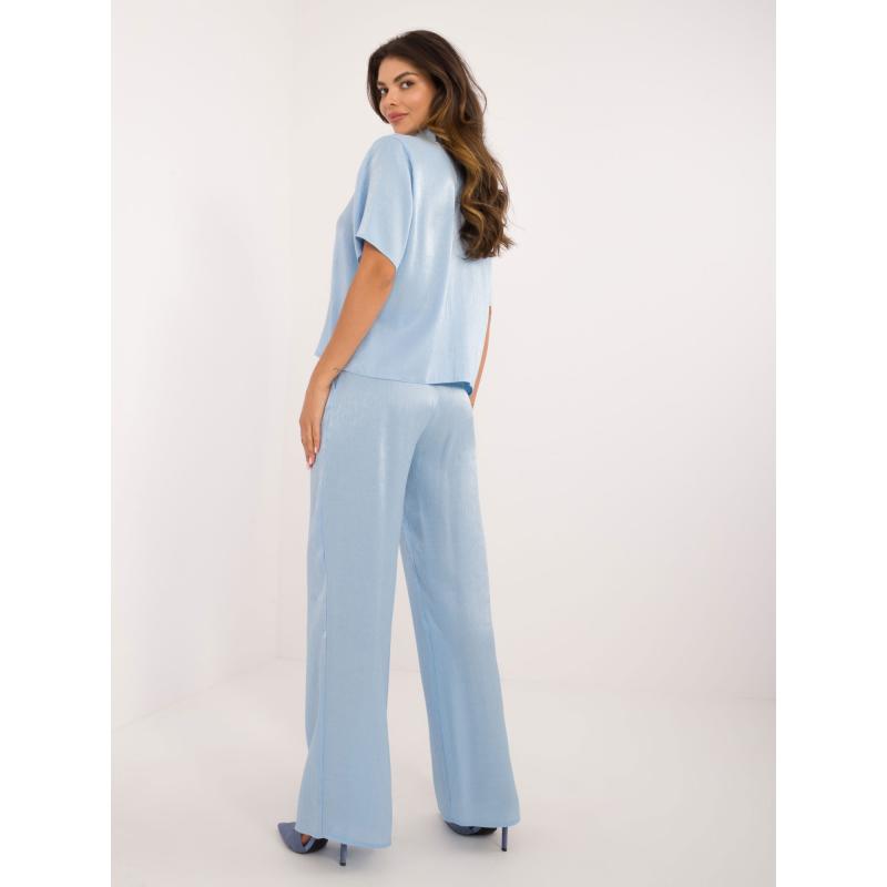 Dámský komplet s košilí lesklý elegantní světle modrý 