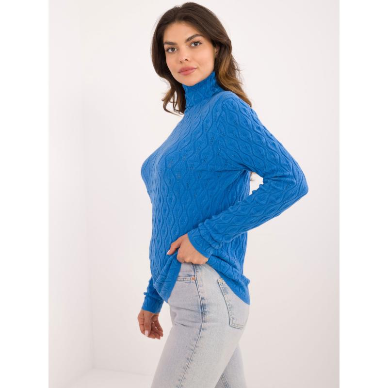 Dámský svetr s rolákem a třpytivými nitkami modrý  