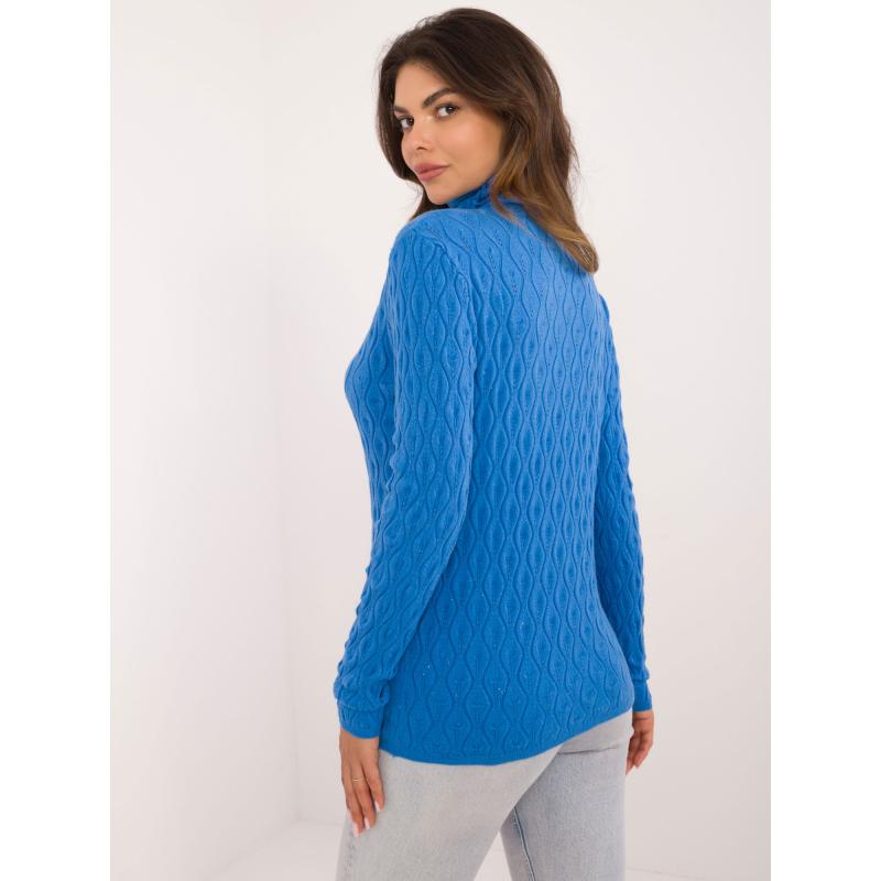 Dámský svetr s rolákem a třpytivými nitkami modrý  