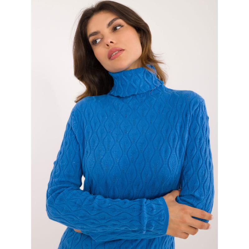 Dámský svetr s rolákem a třpytivými nitkami modrý  