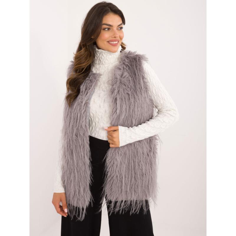 Dámská vesta s podšívkou a kožešinou šedá 