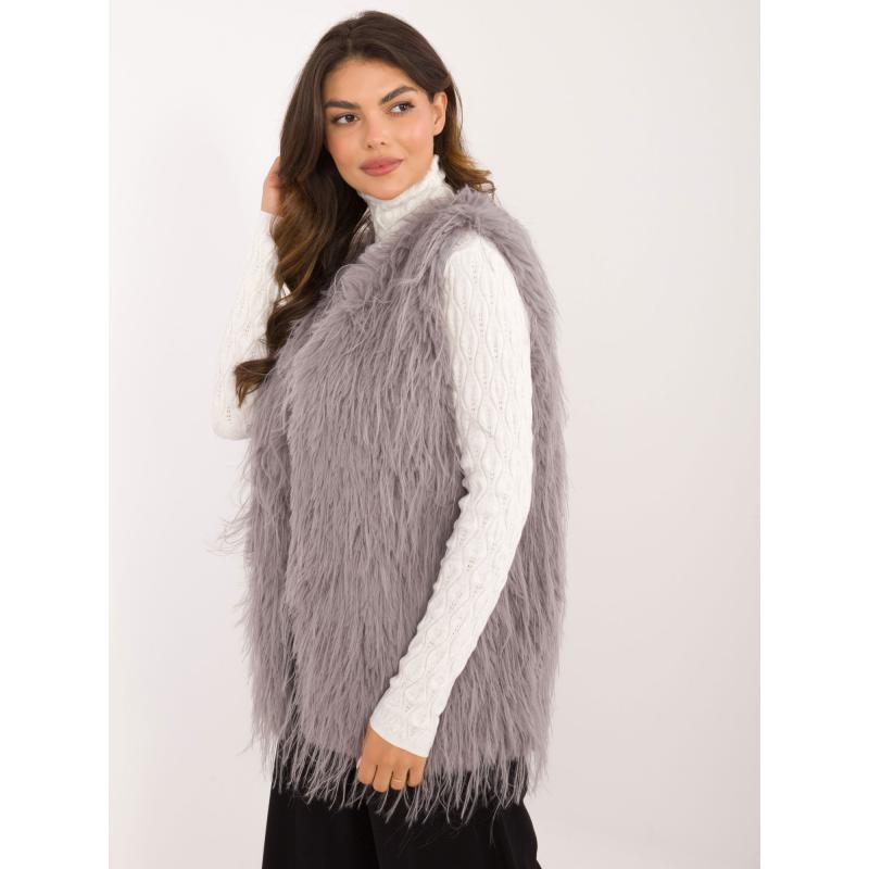 Dámská vesta s podšívkou a kožešinou šedá 