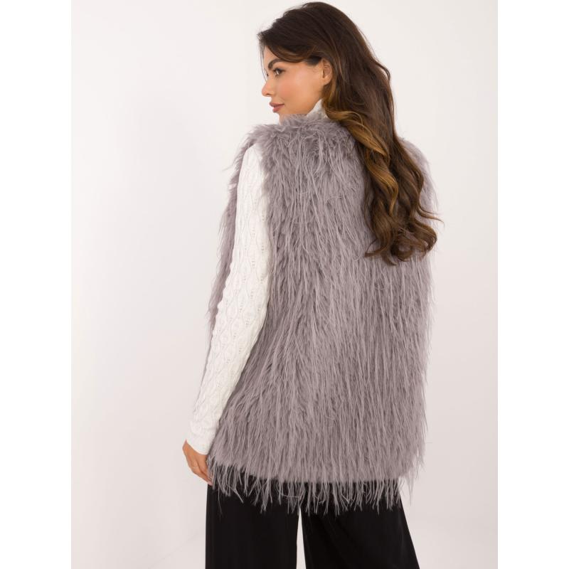 Dámská vesta s podšívkou a kožešinou šedá 