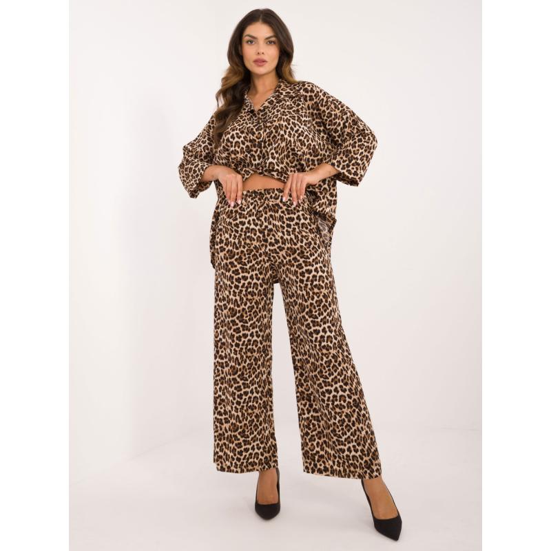 Dámská souprava volného střihu s leopardím vzorem béžovo-černá 