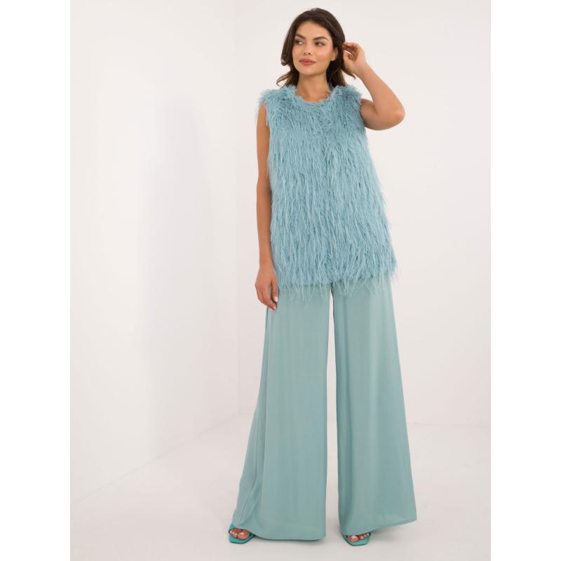 Dámská vesta s kožešinou mentolově zelená 