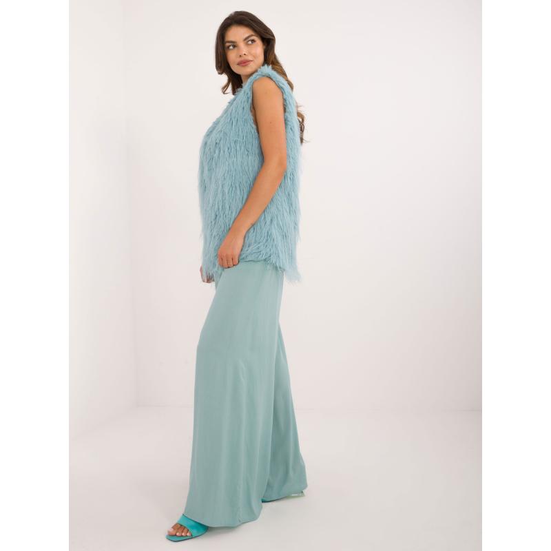 Dámská vesta s kožešinou mentolově zelená 