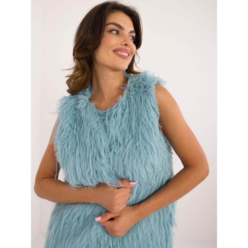 Dámská vesta s kožešinou mentolově zelená 