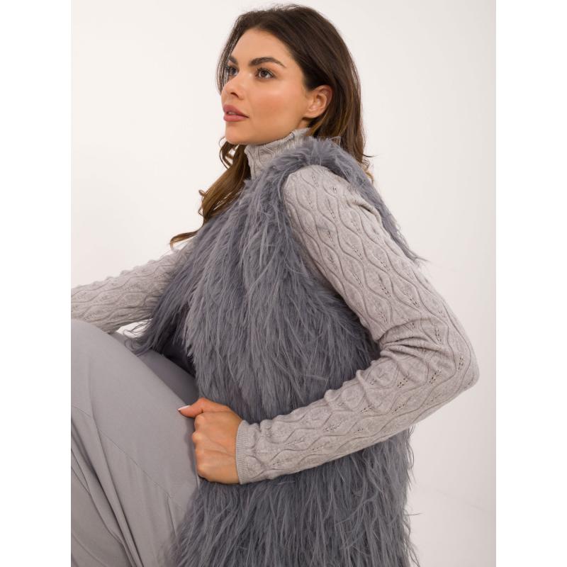 Női szőrmemellény horoggal és szemmel zárható sötétszürke