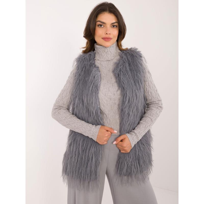 Női szőrmemellény horoggal és szemmel zárható sötétszürke