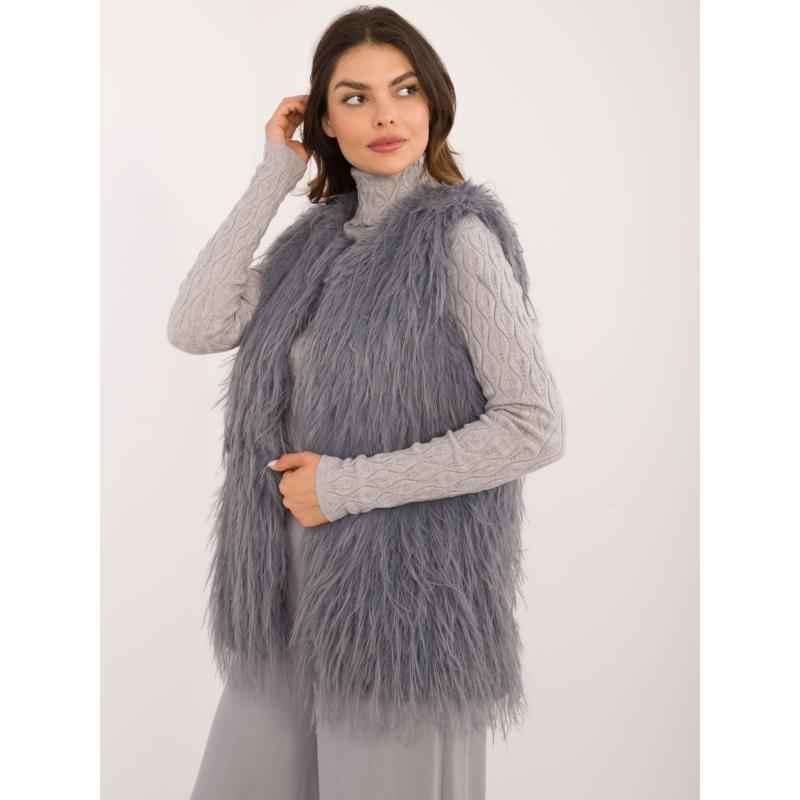 Női szőrmemellény horoggal és szemmel zárható sötétszürke