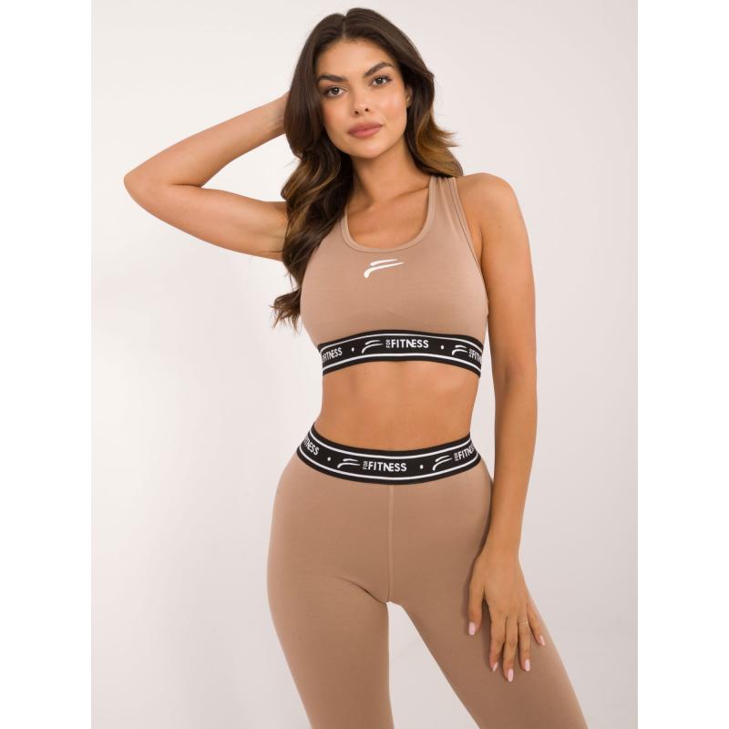 Dámský top s potiskem FOR FITNESS tmavě béžový 