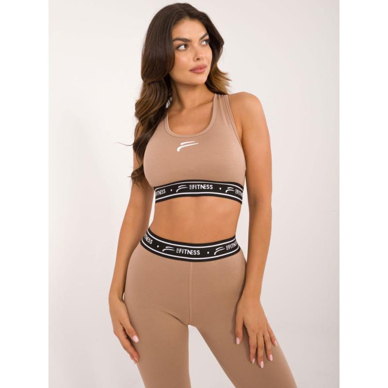 Dámský top s potiskem FOR FITNESS tmavě béžový 