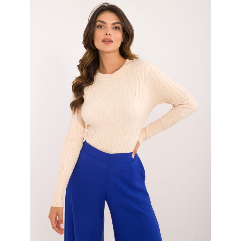 Dámský svetr se vzorem světle béžový 