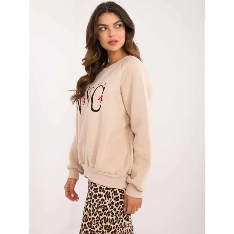 Női kapucnis pulóver kerek nyakkal bézs színű