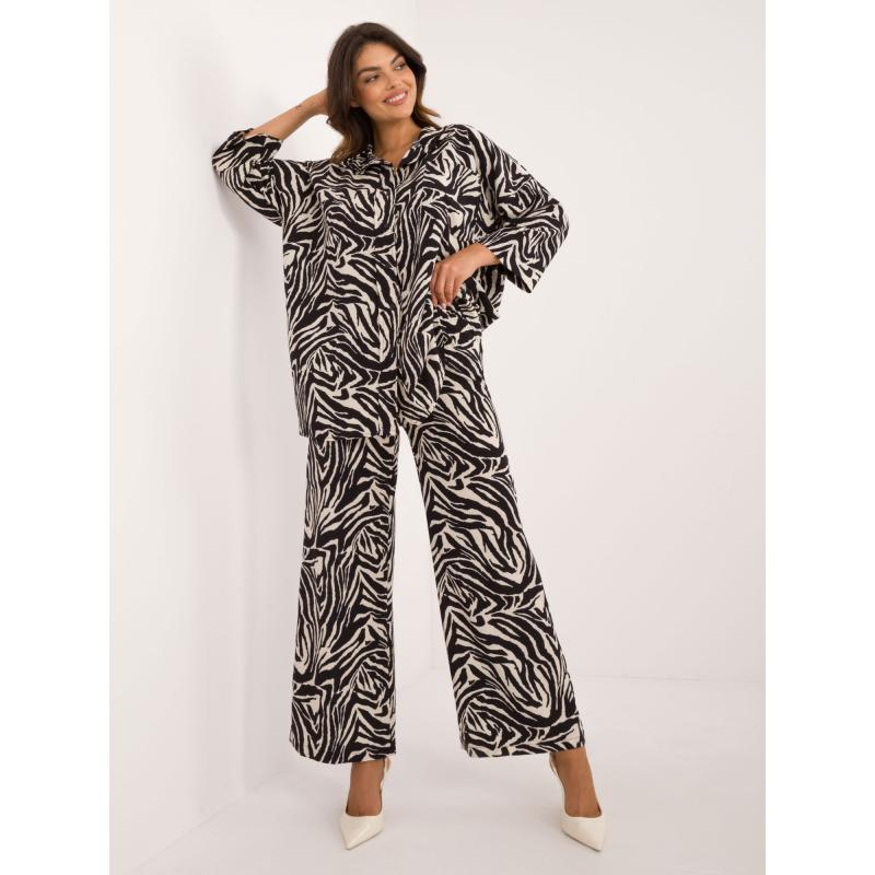 Női zebramintás 3/4 ujjú szett ekrü-fekete