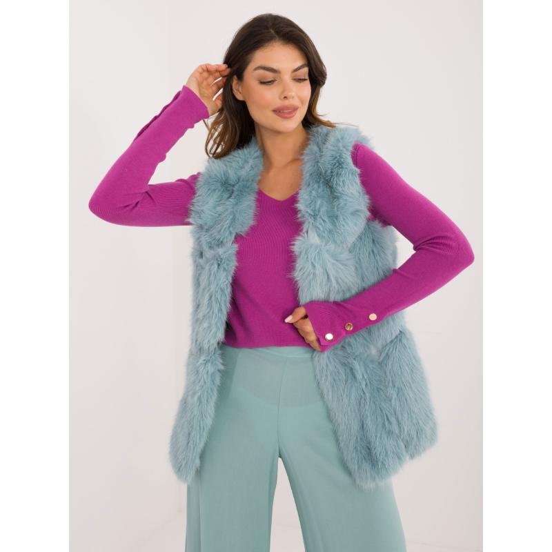 Dámská vesta se zapínáním na háčky a očka kožešinová mátová 